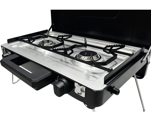 Dvojitý vařič se dvěma hořáky a ochranou proti větru