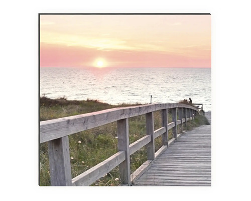 Malba s molem u moře při východu slunce