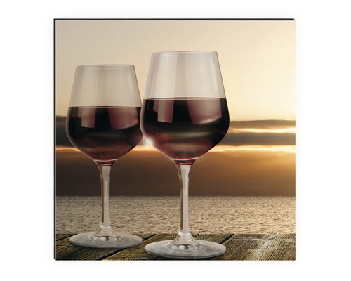 Nástěnný obraz se dvěma sklenicemi vína před západem slunce