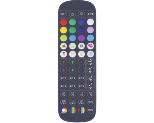 Dálkové ovládání osvětlení s různými tlačítky pro barvu, jas a režim