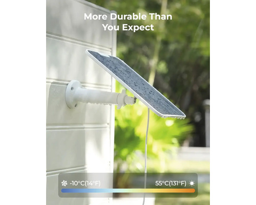 Solární panel s nástěnným držákem pro venkovní kamery, vhodný pro teploty od minus 10 stupňů Celsia do 55 stupňů Celsia