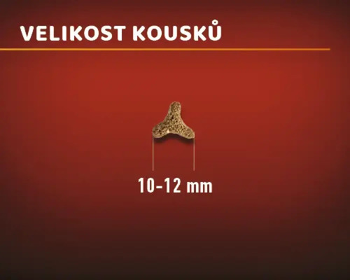 Velikost kousku potravy s uvedením 10 až 12 milimetrů