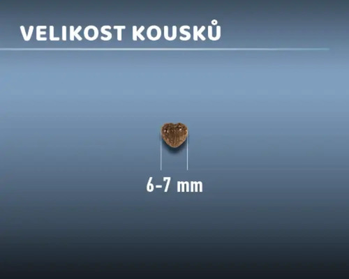 Jednotlivé krmivo, tvar srdce, velikost přibližně 6 až 7 mm