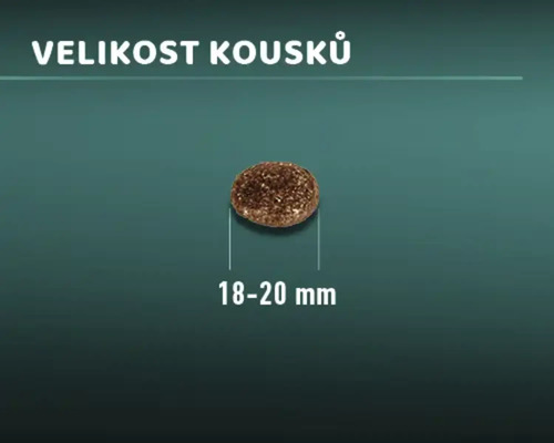 Velikost kousku suchého krmiva pro psy nebo kočky: 18 až 20 milimetrů
