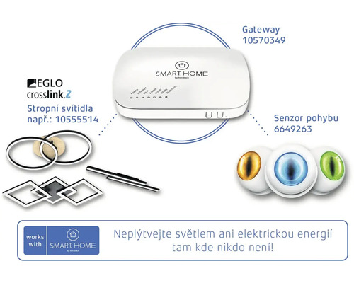 Obrázek Smart Home Gateway, pohybového senzoru a stropních svítidel