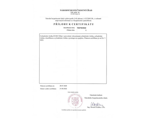 Certifikát pro vložku EURO XStar