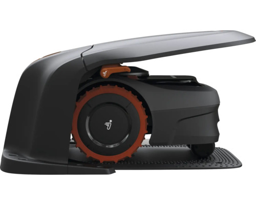 Robotická sekačka na trávu s otevřeným krytem