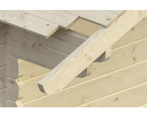 Detail dřevěné stěny s konstrukcí střešních trámů