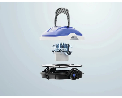 Rozložený pohled na bazénového čisticího robota s různými součástmi