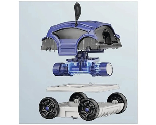 Rozložený pohled na čisticího robota do bazénu.