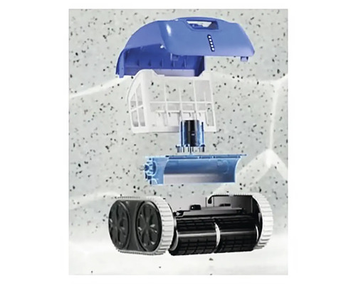 Rozložený pohled na robotický čistič bazénu s pásovým pohonem