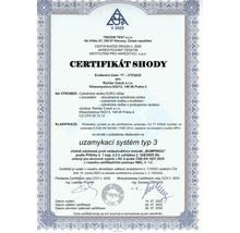 Certifikát shody se systémem zamykání typ 3