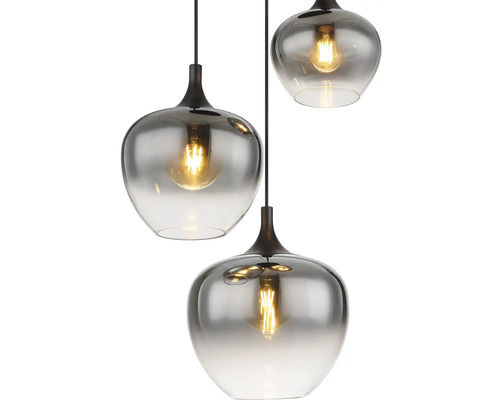 Závěsné svítidlo se třemi šedými skleněnými stínidly