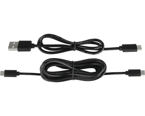 Dva černé USB kabely s konektory USB-A a USB-C