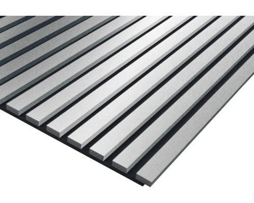Akustický panel 19x572x2400 mm sříbrný fóliovaný Dřevěný panel s lamelovým vzhledem pro obklady stěn