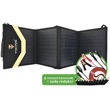 Solární panel s pěti různými konektory a sadou redukcí