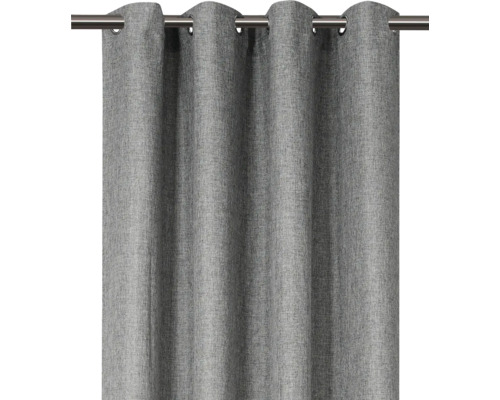 Šedý závěs s oky na záclonové tyči