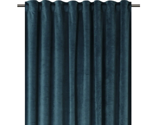 Modrý dekorativní závěs z látky s očky