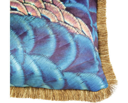 Dekorační polštář s motivem peří a třásněmi