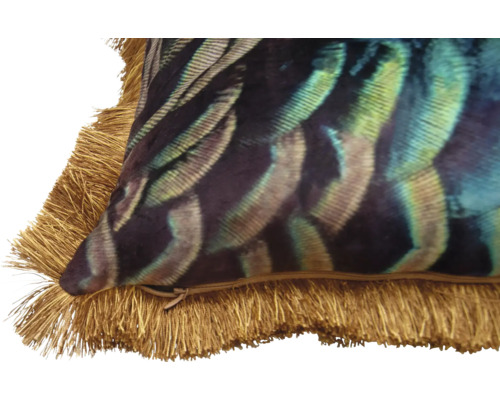 Dekorační polštář s motivem peří a třásněmi