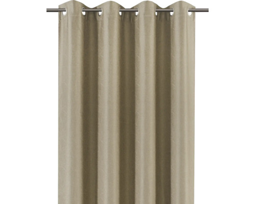 Béžový závěs s kroužky na záclonové tyči