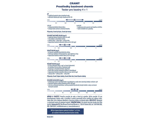 Návod k testeru bazénové chemie Cranit 4 v 1