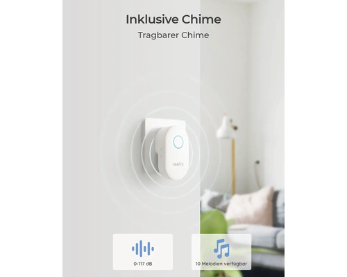 Reolink přenosný zvonek v ceně, 0 až 117 decibelů, 10 melodií k dispozici