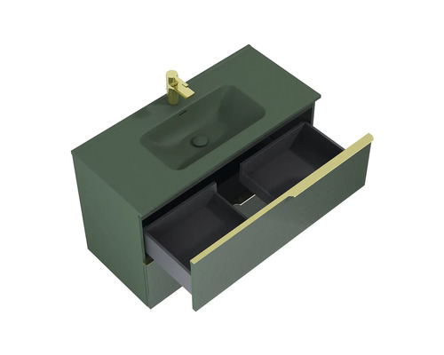 Skříňka pod umyvadlo s otevřenou zásuvkou a zapuštěným umyvadlem