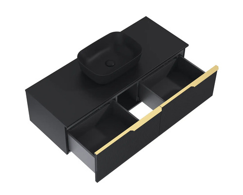 Skříňka pod umyvadlo s umyvadlem na desku a otevřenými zásuvkami