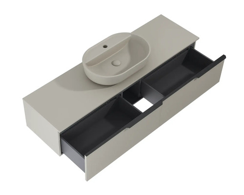 Umyvadlová skříňka se zásuvkami a umyvadlem na desku v koupelně