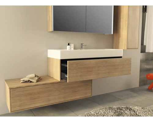 Koupelna s umyvadlovou skříňkou, umyvadlem a zrcadlovou skříňkou