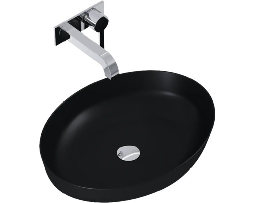 Oválné keramické umyvadlo na desku s nástěnnou baterií