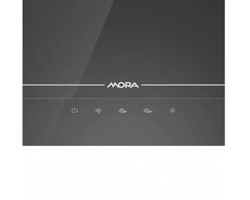 Logo Mora na digestoři se symboly ovládacího panelu