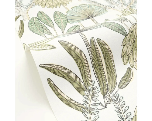 Role tapety s botanickým motivem listů v přírodních tónech