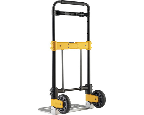 Složený vozík na zavazadla s kolečky a nastavitelnou rukojetí.