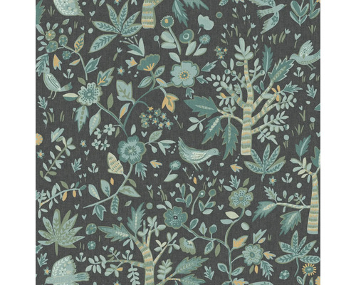 Tapeta s rostlinami, květinami a ptačími motivy