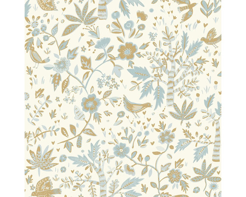 Tapeta s designem květin, ptáků a stromů