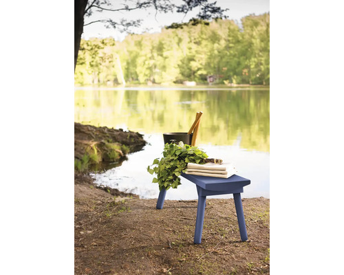 Scéna se stoličkou, březovou větví, kbelíkem a naběračkou u jezera