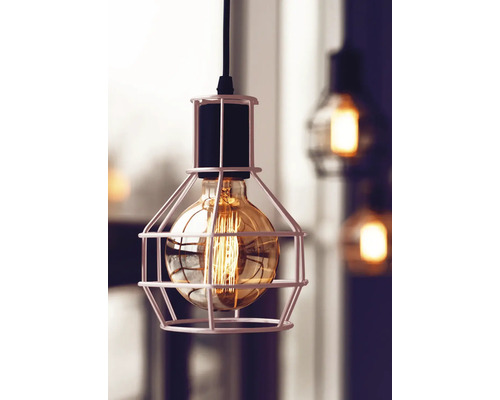 Závěsná lampa s kovovou ochrannou mřížkou