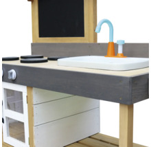 Dětská kuchyňka s varnými deskami, umyvadlem a tabulí