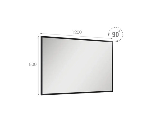 Obdélníkové zrcadlo o rozměrech 1200 x 800 a úhlu 90 stupňů.