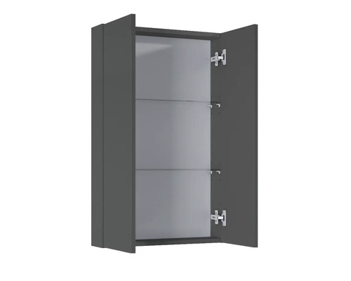 Otevřená závěsná skříňka se třemi skleněnými policemi do koupelny