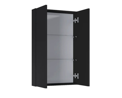 Otevřená koupelnová skříňka se třemi skleněnými policemi