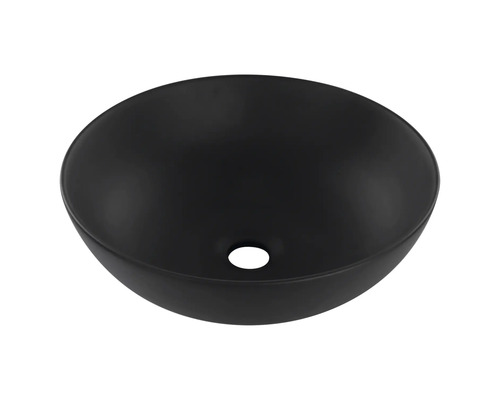 Černé keramické umyvadlo na desku s kulatým tvarem