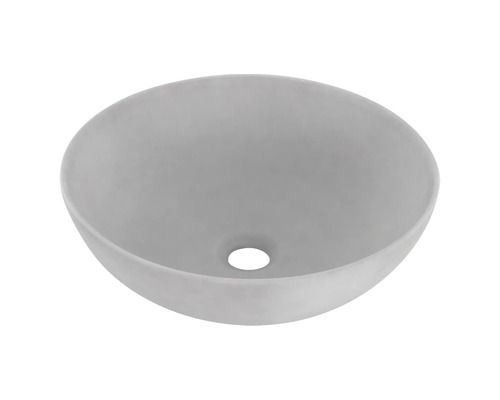 Šedé umyvadlo na desku s kulatým designem a otvorem pro odtok