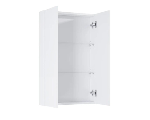 Otevřená bílá závěsná skříňka se dvěma policemi