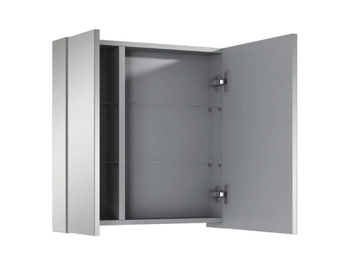 Otevřená zrcadlová skříňka s policemi do koupelny