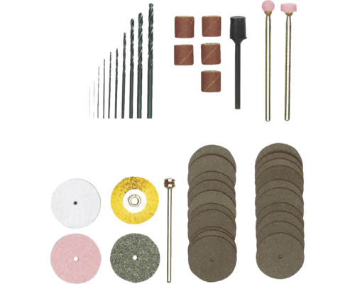 Sada příslušenství pro brusné nástroje s různými brusnými nástavci, vrtáky a lešticími nástroji
