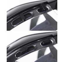 Detailní pohled na mechanismus hledí ochranných brýlí