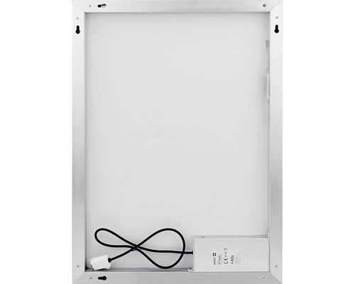 Zadní strana zrcadla s rámem, včetně kabelu a LED transformátoru